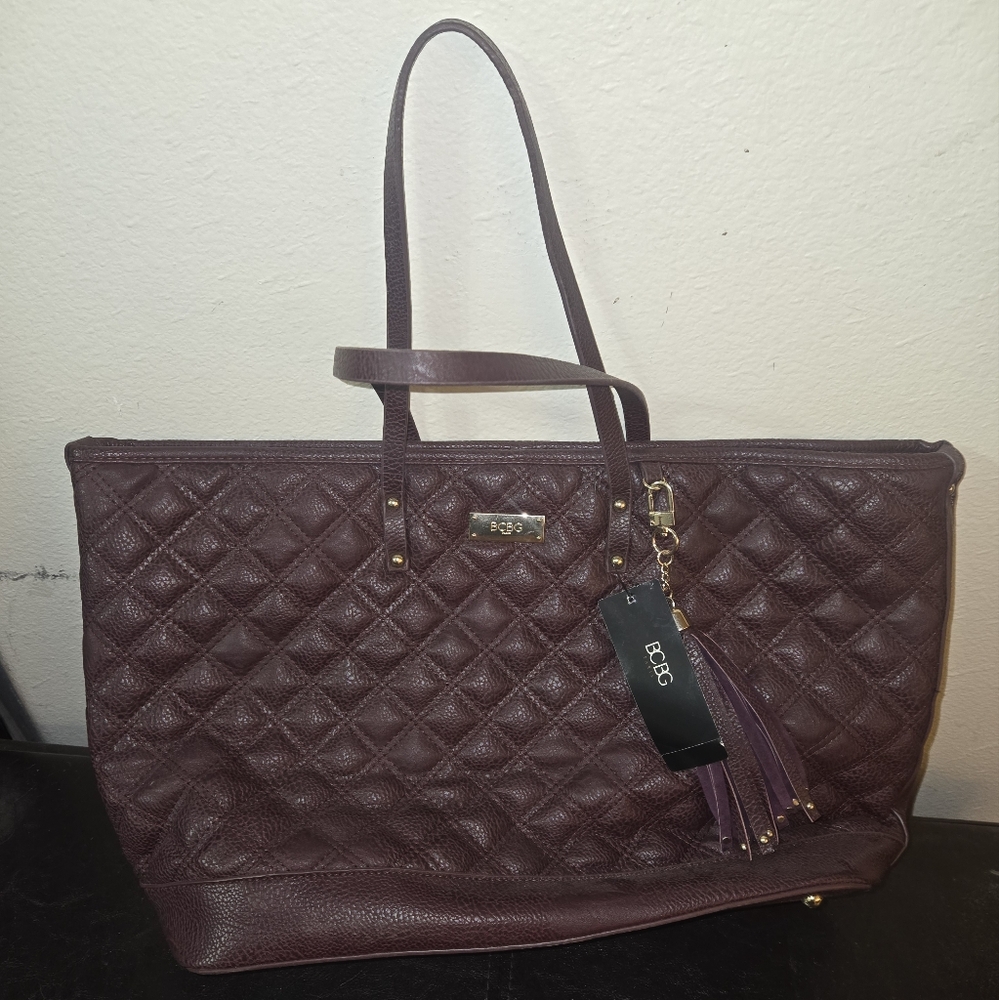 BCBG Burgundy Quilted Tote Bag